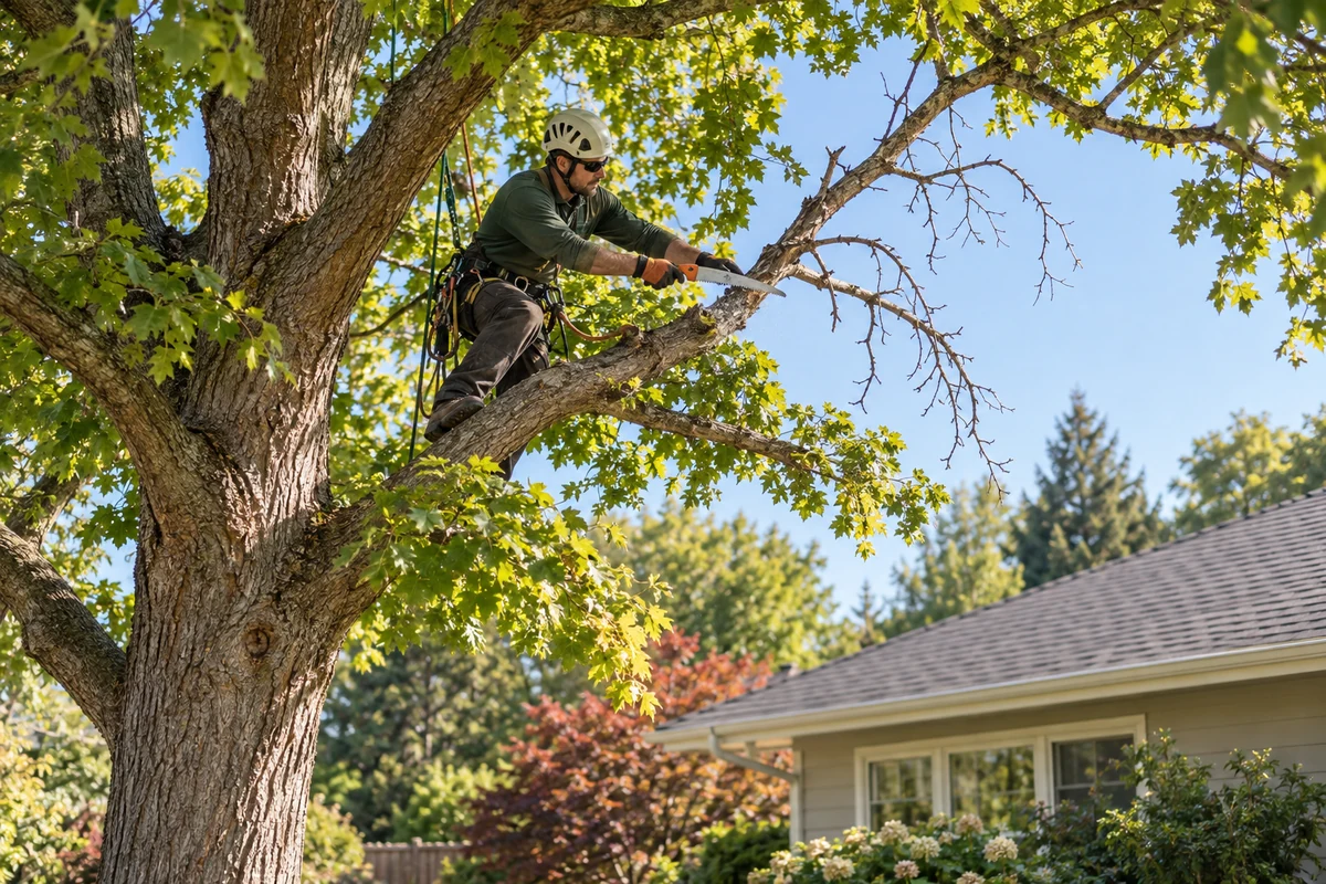 Tree worker selectively pruning branches in a healthy tree