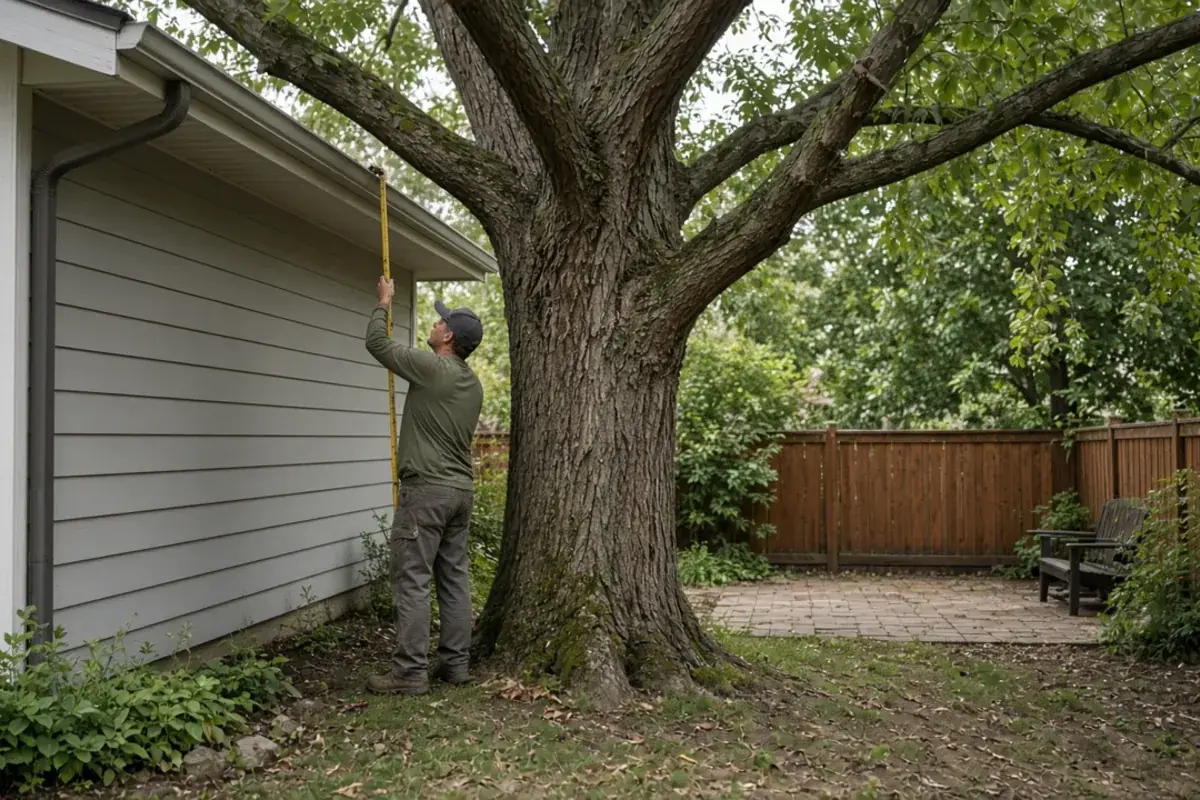 Mature tree close to a house and overhead lines in Boise